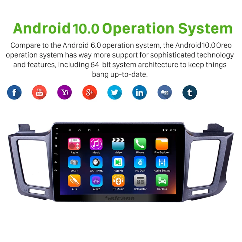 Стерео плеер Seicane Android 10 0 для Toyota RAV4 2013 2016 1 дюйма GPS Navi радио поддержка DVR тыловая