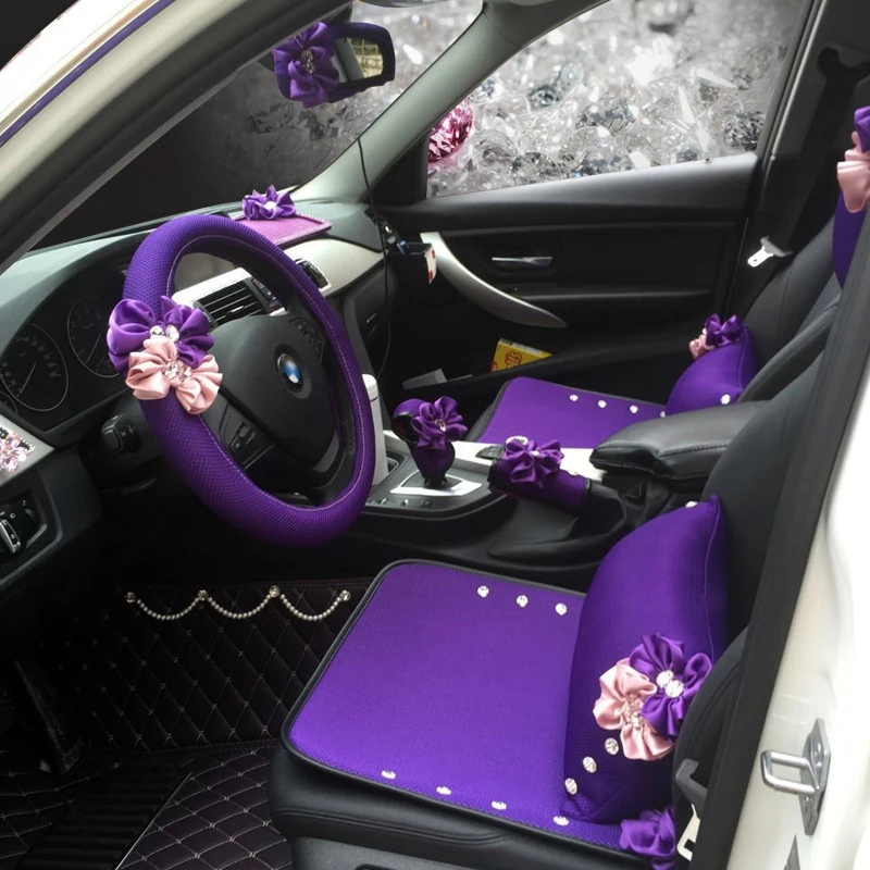 Фиолетовый цветочный полный набор версия автомобиля neckpillow ручной тормоз/Шестерня/чехол на руль для женщин аксессуары для интерьера