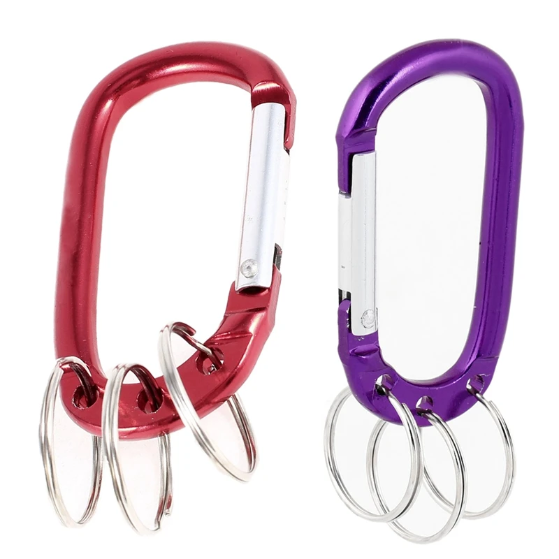 

Hot 2 Pcs Aluminum Carabiner Clip Hook 3 Split Key Ring Chain , Red with Purple