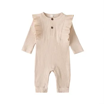 

Autumn Ribbed Baby Girl Romper Solid Newborn Long Sleeve Rompers Ribbed Baby Clothes