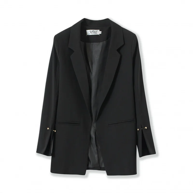 

2019 Spring Clothing New Style Korean-style Mid-length Loose-Fit Versatile Black Small Suit Casual Slimming Suit WOMEN'S Coat