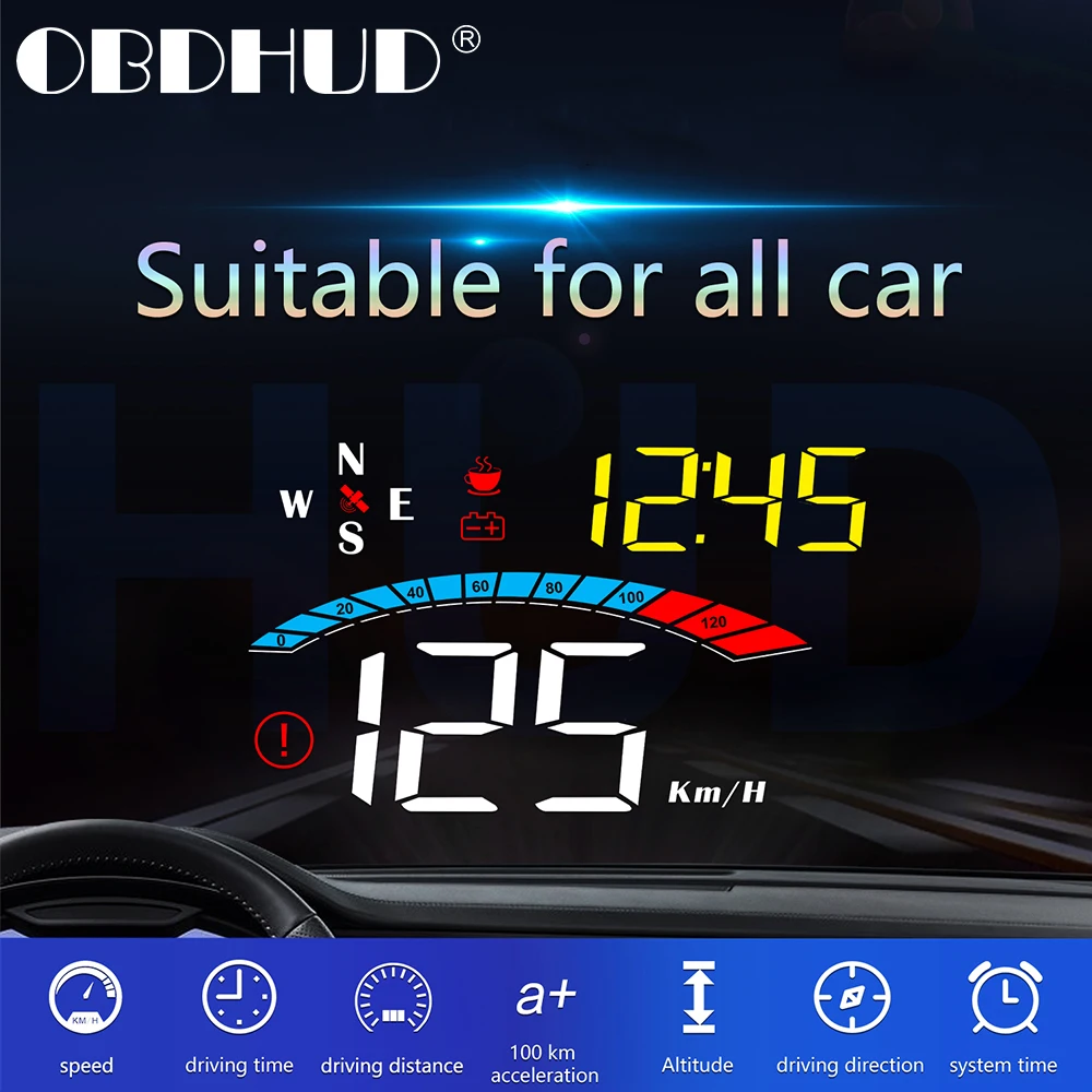 Universal M16 GPS HUD Car Head Up Display Digital Speed Projector Security Alarm Updated driving direction trip time KMH/KPM