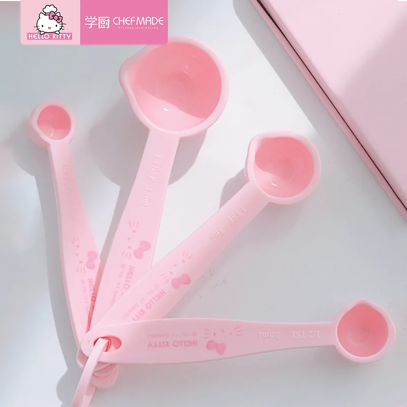 4 шт./компл. CHEFMADE рисунок «Hello Kitty» Кухня двойная шкала ложка розовый выпечки мерная ложка PP Пластик грамм мерная ложка ковш