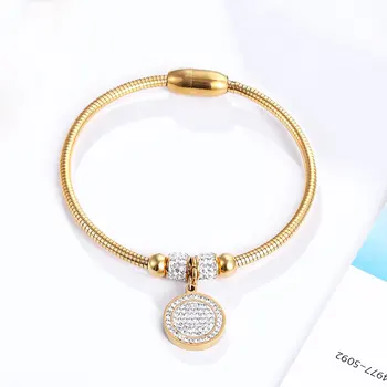 

Beautiful Full Zircon Circle Charm Bracelet Bangle For Women Stainless Steel Magnet Clasp With Snake Chain Gold Plating Bangle