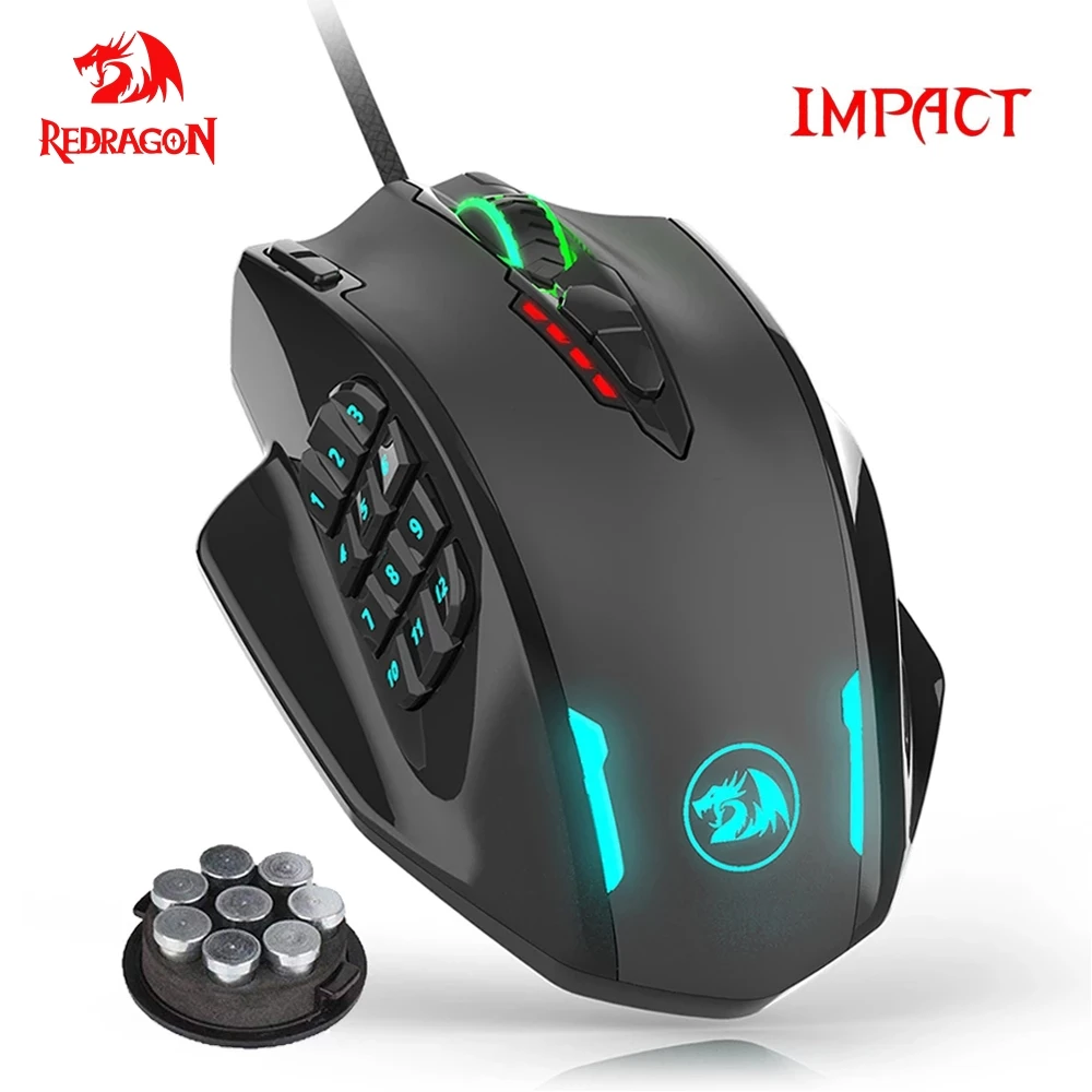 Redragon M908 Impact USB wired RGB Gaming Mouse 12400 DPI 17 buttons programmable game Optical mice backlight laptop PC computer white wireless gaming mouse