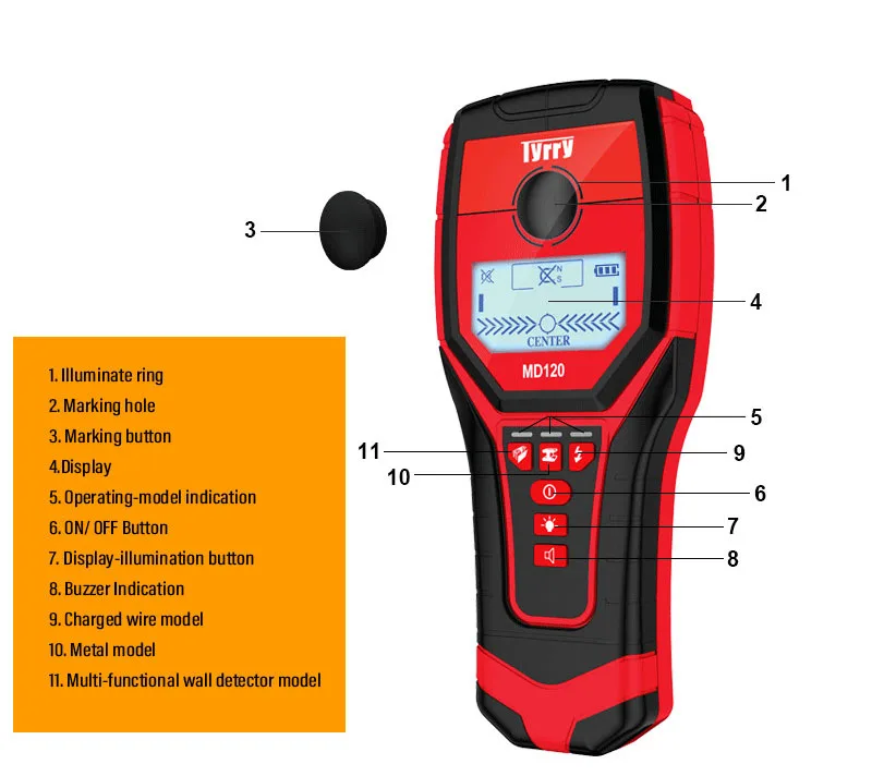 

TYRRY high quality Metal Detector Find Metal Wood Studs AC Voltage Live Wire Detect Wall Scanner Electric Box Finder Detector