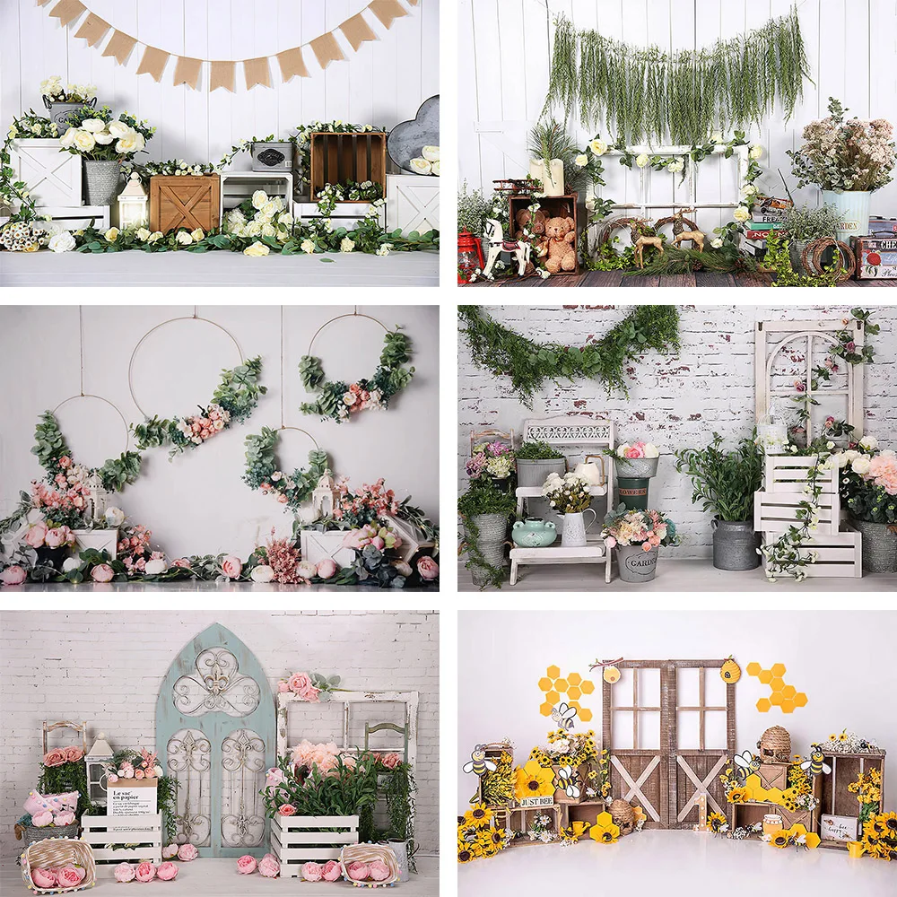 

Avezano весенний Фон фотографии кирпичная стена розовые цветы трава новорожденный день рождения Портрет фон Декор фото студия реквизит