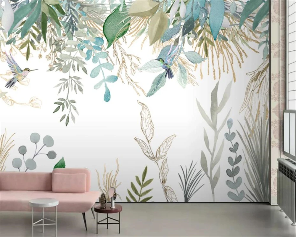 3D Hand Drawn Tropical Plant Bird Self-adhesive Removable Wallpaper Murals Wall 