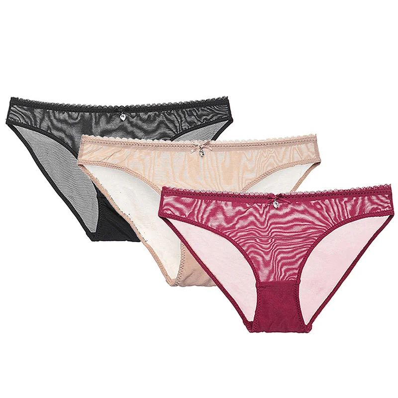 1black1beige1winered Varsbaby сексуальное прозрачное нижнее белье с низкой талией, одноцветные S-XXL трусы, 3 шт./лот, для молодых женщин - Цвет: 1black1beige1winered