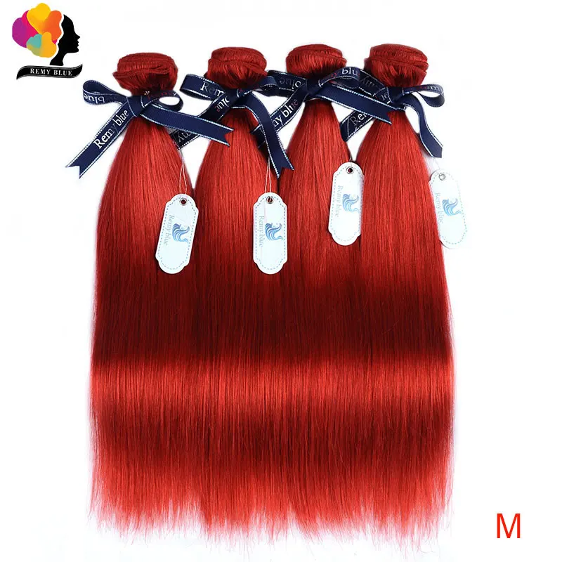 Предварительно окрашенные красные пряди, прямые 4 пряди, бразильские натуральные кудрявые пучки волос Remyblue remy пряди волос 1"-26" для наращивания волос