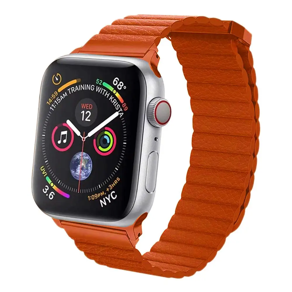 Ремешок-Петля из натуральной кожи для apple watch 4, 5, ремешок 44 мм, 42 мм, 40 мм, 38 мм, кожаный магнитный браслет-петля iwatch 5, 4, 3, аксессуары - Цвет ремешка: Sunset 2