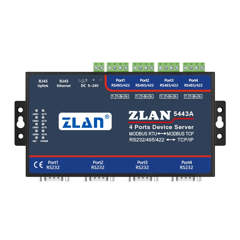 

ZLAN5443A 4 port RS232 RS485 RS422 to Ethernet TCP IP Converter Modbus RTU TCP Gateway Serial device server replace ZLAN5400
