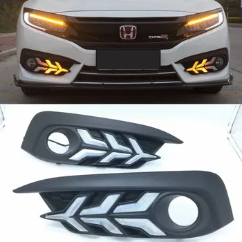 

Car Flashing 1set For Honda Civic 10th 2016 2017 2018 LED DRL Daytime Running Light Daylight yellow turn Signal lamp