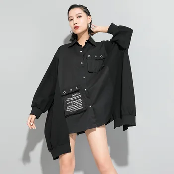 

Korea 2020 new oversize blouse spring fahion new Split Joint Long Sleeve Shirt high Street Tide Metal Decoration Shirt YH738