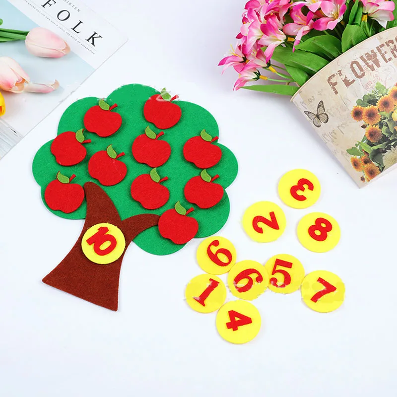 

Montessori Teaching Aids Apple Trees Math Toys Non-Woven Puzzle Creative Toy Kindergarten Manual DIY Educational Toy For Kids