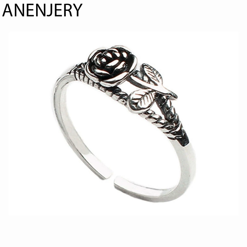 Женское Винтажное кольцо ANENJERY серебряное с цветком розы 925 пробы S-R490 | Украшения и