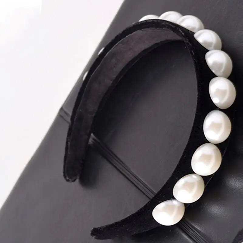 Ladies Bride Wedding Wide Headband Semicircle Imitation Pearl Beading Hair Hoop Velvet Jewelry Banquet Prom Styling 2