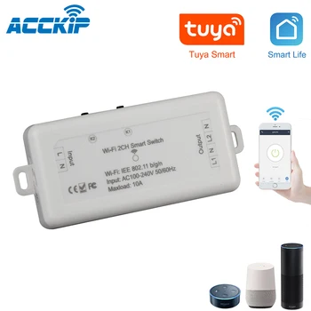 

ACCKIP 2CH Wifi Smart Switch Remote Control Wireless Universal Module Timer Smart Home Controller Circuit Breaker