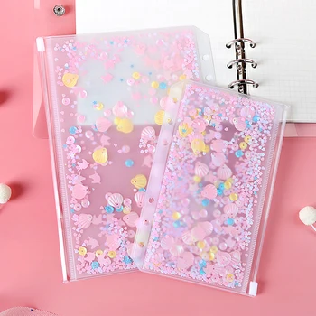 

5Pcs Cute Folder Binder Pouch 6 Holes Refill Organiser School Student Girls Sequins for Binder Planner Diary Notebook File