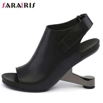 

SARAIRIS Genuine Leather Back Strao High Heels Brand Casual Sandals Women 2020 Open Toe Sandals Ladies Summer Shoes
