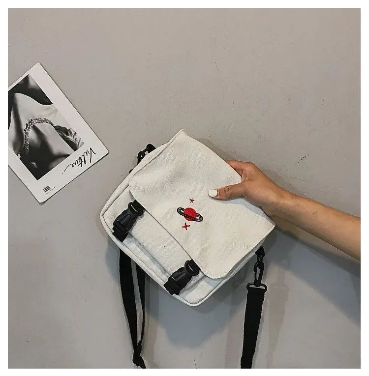 Oeak женские холщовые сумки на плечо дамские сумки, Курьерская сумка вышивка Hasp креативные Мультяшные сумки на плечо вселенские сумки - Цвет: white Cross section