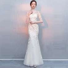 Вечернее платье длиной до пола, элегантные женские вечерние платья с открытой спиной и блестками, Платье De Soiree с круглым вырезом и рукавом средней длины, вечерние платья F206