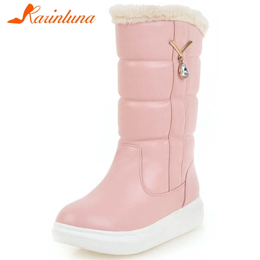 

Karinluna 2019 Big Size 43 Keep Warm plush Russia Winter Snow Boots Female Shoes Women waterproof mid-calf Boots Woman Shoes