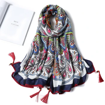 

Bohemian Cotton Head Scarf Women Print Muslim Hijab Shawl Beach Wrap Tassel Foulard Pashmina Lady Scarves 2020 Fashion
