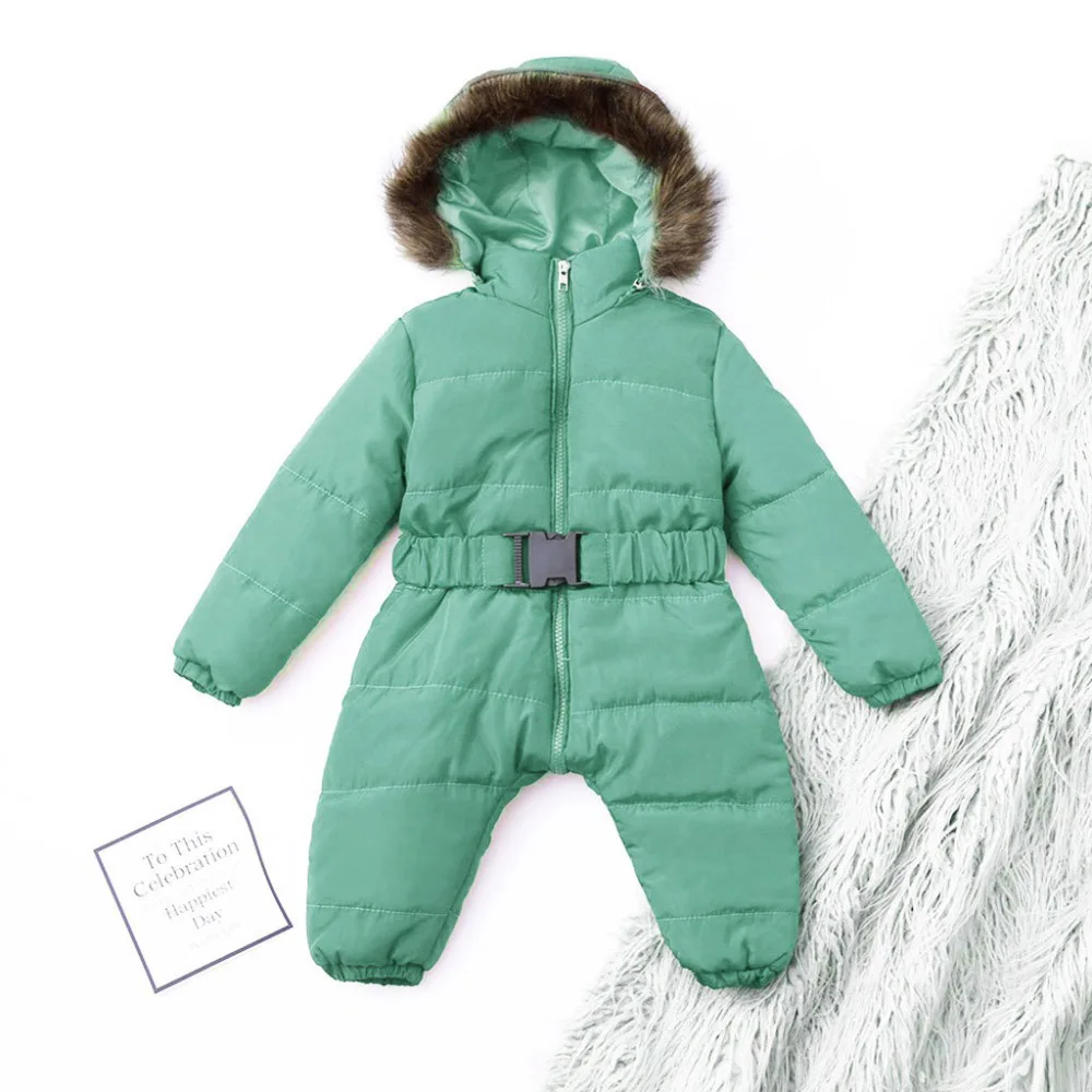 Теплый комбинезон с капюшоном; плотное пальто; зимний комбинезон для девочек; детский зимний комбинезон; хлопковая куртка с длинными рукавами; Однотонный комбинезон