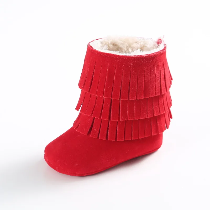 Обувь для новорожденных; обувь для маленьких девочек с бахромой и мягкой подошвой; нескользящая обувь для малышей; мокасины для малышей - Цвет: Красный