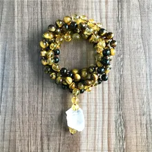Натуральный AAA черный турмалин тигровый глаз и желтый кварц Мала ожерелье 108 Мала Бусы длинное ожерелье с кисточками ювелирные изделия для медитации