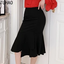 TUHAO элегантная сексуальная юбка для вечеринки Осенняя черная юбка рыбий хвост для офисных леди женские юбки WM13