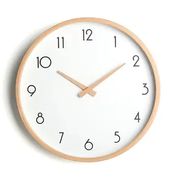 

Simple Modern Wall Clock Wood Bedroom Mute Clock Mute Electronic Wood Wall Clock Round Nordic Living Room Farmhouse Decor WKP567