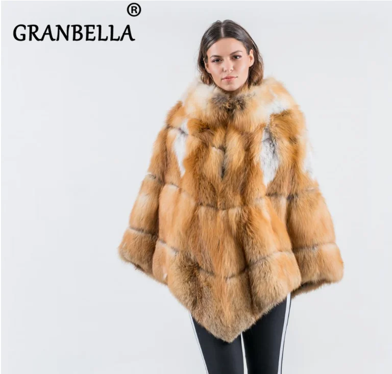 Charming Female Windproof Casual Real Fox Fur Poncho High Quality Streetwear Thickened Warm Shawl Hot Sale Knitted Pashmina