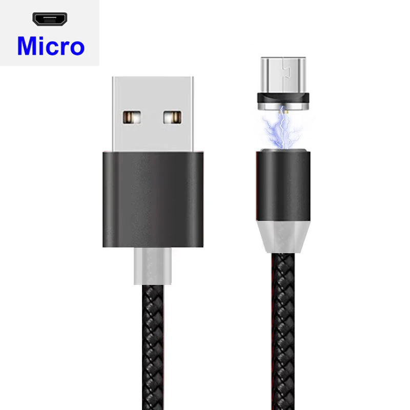 Магнитный кабель usb type-C для быстрой зарядки iPhone, Android, магнитное зарядное устройство для iOS, зарядный кабель Micro USB, кабель для мобильного телефона - Цвет: Black For Micro