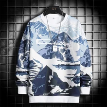 

GlacialWhale Snow mountain Printed Crewneck Sweatshirt Men 2021 Autumn Tie Dye Cotton Hip Hop Hoodie Men Sweatshirts Hoodies