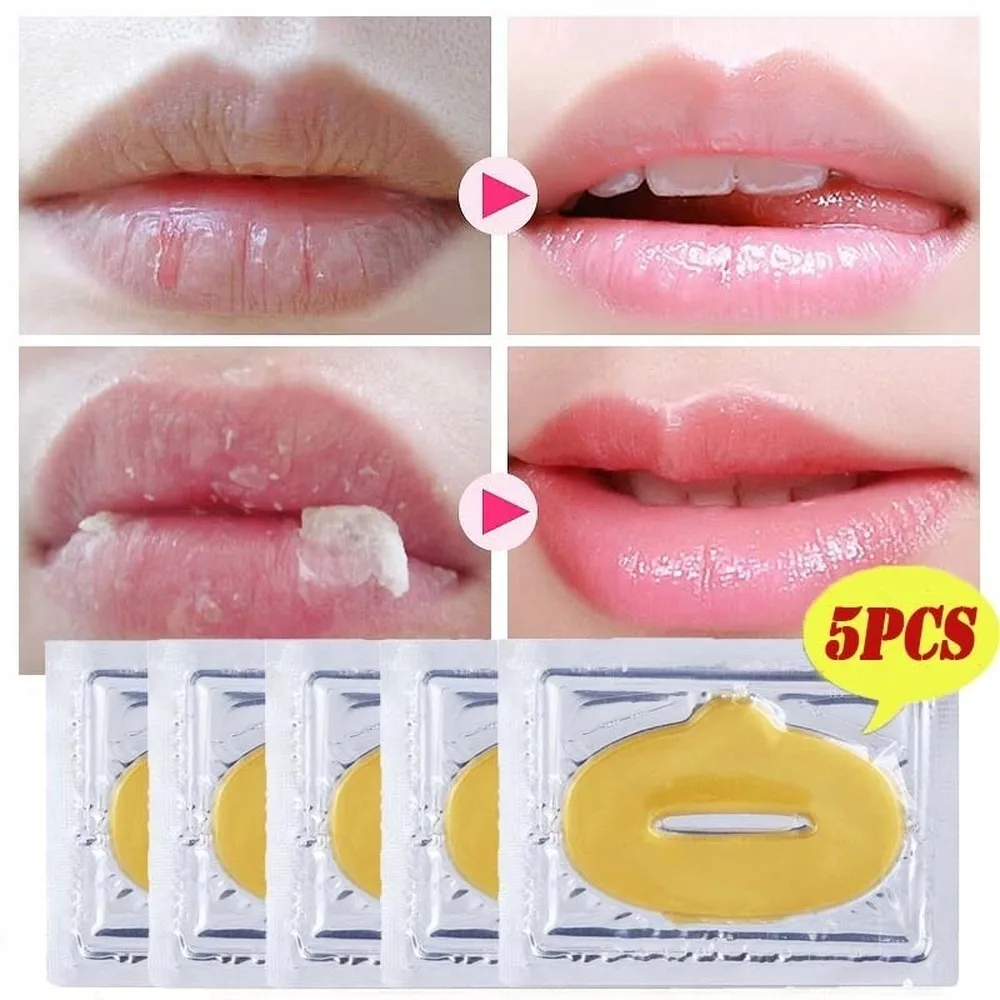 5 шт./компл. круглый бальзам для губ с пухлыми золота коллагеновая маска