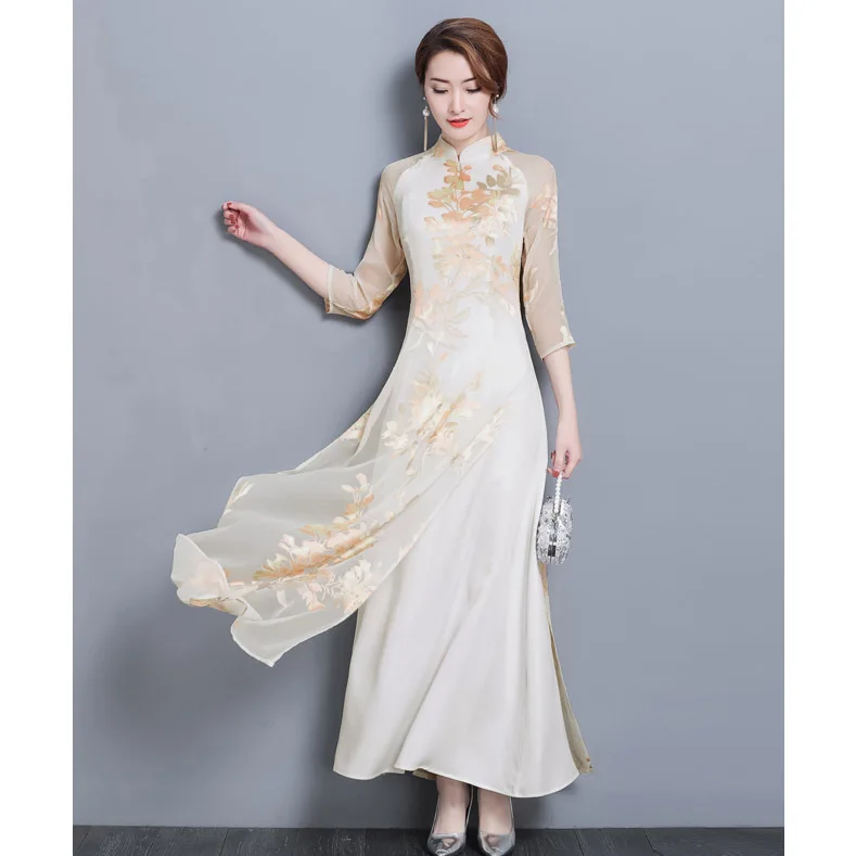 Новое весеннее традиционное китайское платье женские атласные Qipao летние сексуальные винтажные Cheongsam Цветочные Размеры S M L XL XXL 3XL YM1220