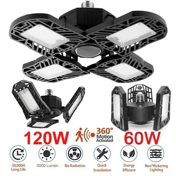 

E26/E27 2/3/4-Leaf LED Garage Lights 6000lm Adjustable Ceiling Lights Bulb for Garage Warehouse Working Light