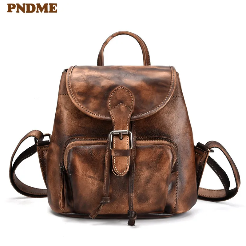 Best Price PNDME vintage casual ladies genuine leather small backpack designer high quality cowhide fashion anti-theft light women bagpack Best Price PNDME vintage casual ladies genuine leather small backpack designer high quality cowhide fashion anti-theft light women bagpack