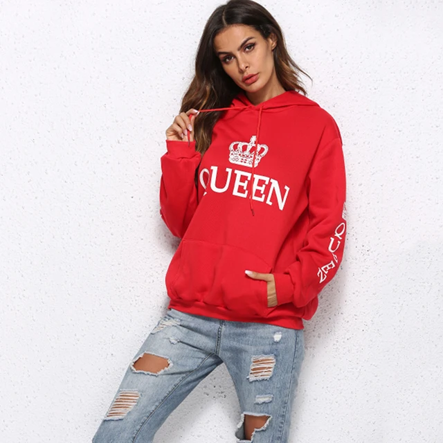 US $9.26 Spring New Women/Men Hoodies King Queen Printed Sweatshirt Lovers Couples Hoody Sweatshirt Casual P