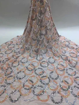 

Latest Sequins Lace Fabric African Circle shape Sequins Embroidery Nigerian French High Quality Mesh Lace Fabric For Women Party