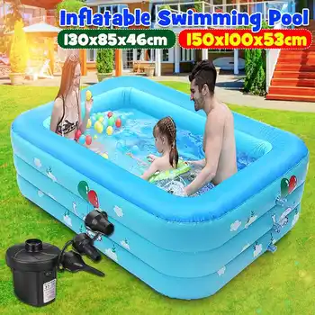 

1.3-1.5m Baby Inflatable Swimming Pool Bathtub Kids Portable Outdoor Beach Rectangle Basin Swim Pools With Swim Ring Marine Ball