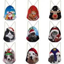 Рождественские подарочные сумки, сумки на шнурке для женщин и мужчин, сумки для собак, кошек, Санта Клаус, оленей, сумки на плечо, пляжные