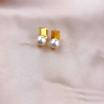 

Earrings Pearl Brass Fashion Elegant Simple Europe Geometric Women's Ear Stud brinco kupe oorbellen voor vrouven joyas pineal