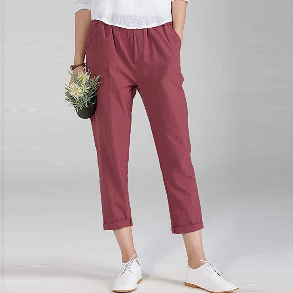 Women Autumn Summer Pants Elastic Waist Harem Shiny Sport Linen Band Pants Winter Joggers Pencil Sport Pants 808