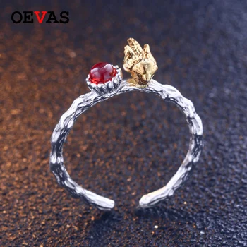 

Solid 925 sterling silver Creative bird branch red stone ringer ring for women girls party jewelry Top quality S925 Silver rings