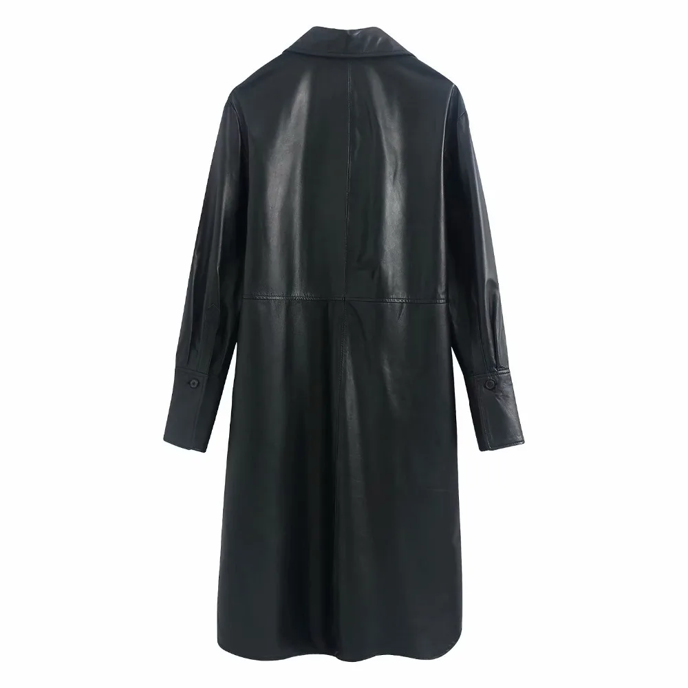 Осенне-зимние брендовые Черные блузы и рубашки из искусственной кожи, женские повседневные блузы с карманами и длинными рукавами, женские блузы