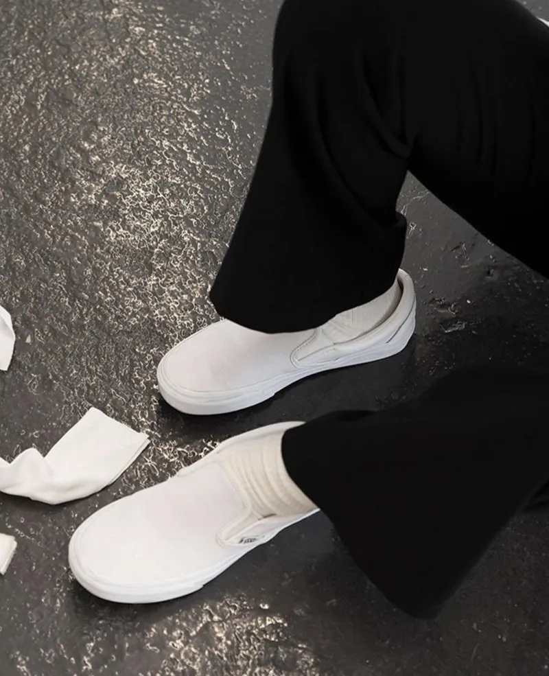 

MEN'S SHOES Popular Canvas Shoes Men's Hong Kong Style Small White Shoes Vulcanized Shoes Solid White Low Top Slip-on Shoes