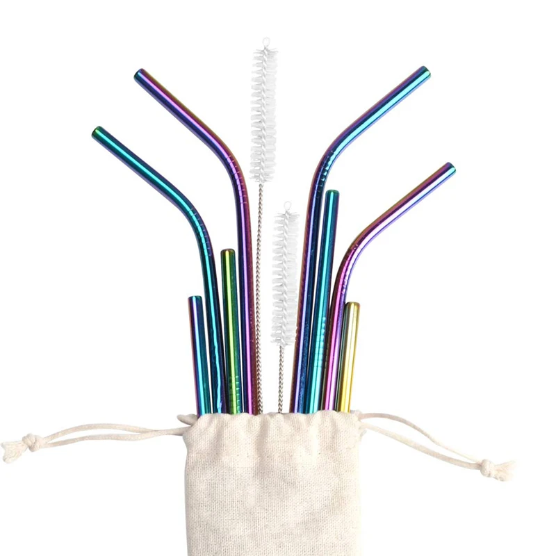 

Reusable Metal Drinking Straw 304 Stainless Steel Straws Straight Bent Drinking Straw with Cleaner Brush Pouch Wholesale